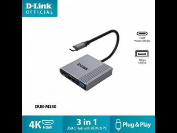 D-Link DUB-M350 3 trong 1 USB C PD đa chức năng Hub với HDMI 4K, Cấp nguồn 100W, USB 3.0 | Cắm và chạy