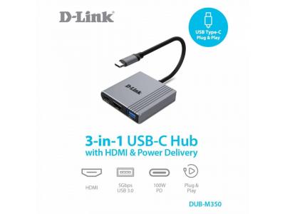 D-Link DUB-M350 3 trong 1 USB C PD đa chức năng Hub với HDMI 4K, Cấp nguồn 100W, USB 3.0 | Cắm và chạy
