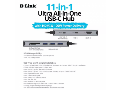 Hub Docking Station USB-C 11 trong 1 - DUB-M1150