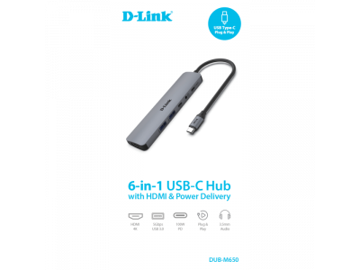 Hub USB-C 6 trong 1 có HDMI/Power Delivery - DUB-M650