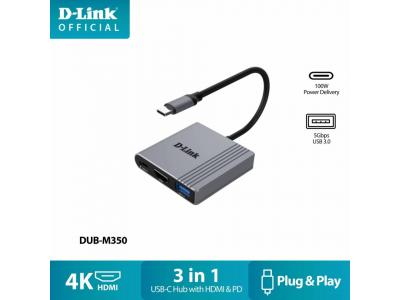 D-Link DUB-M350 3 trong 1 USB C PD đa chức năng Hub với HDMI 4K, Cấp nguồn 100W, USB 3.0 | Cắm và chạy