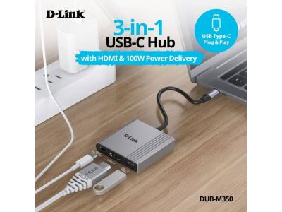 D-Link DUB-M350 3 trong 1 USB C PD đa chức năng Hub với HDMI 4K, Cấp nguồn 100W, USB 3.0 | Cắm và chạy